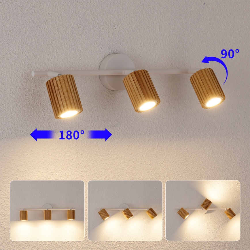 Brilagi - Kohdevalaisin MODERN WOOD 3xGU10/8W/230V kumipuu/valkoinen