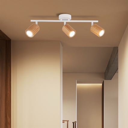 Brilagi - Kohdevalaisin MODERN WOOD 3xGU10/8W/230V kumipuu/valkoinen