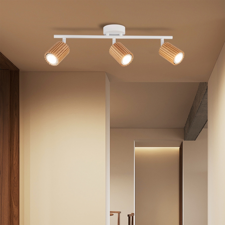 Brilagi - Kohdevalaisin MODERN WOOD 3xGU10/8W/230V kumipuu/valkoinen