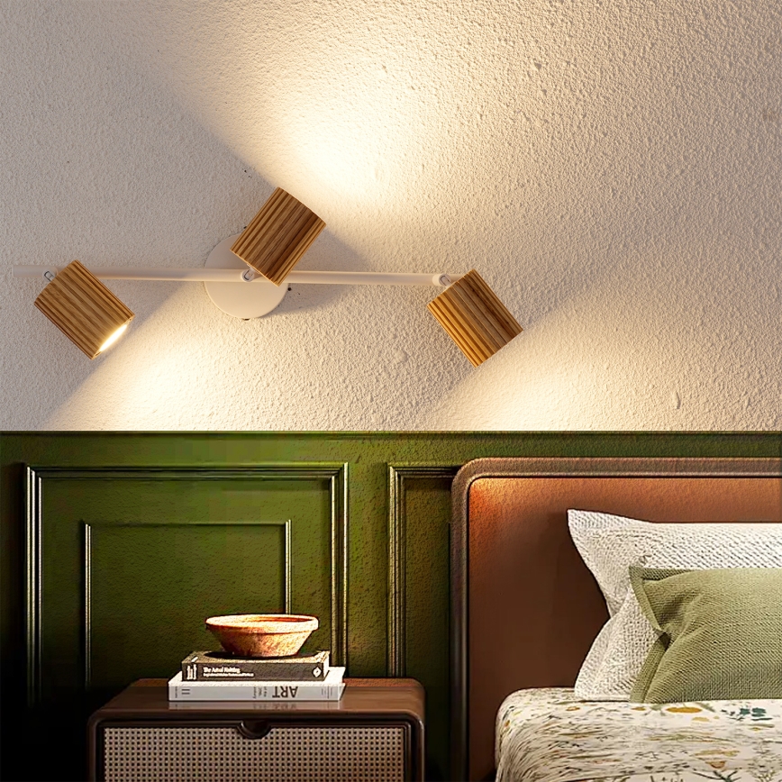 Brilagi - Kohdevalaisin MODERN WOOD 3xGU10/8W/230V kumipuu/valkoinen