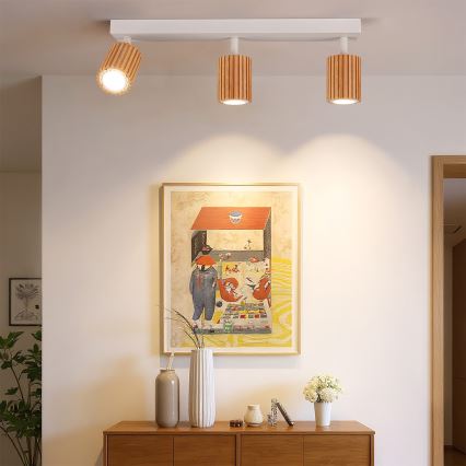 Brilagi - Kohdevalaisin MODERN WOOD 3xGU10/8W/230V kumipuu/valkoinen