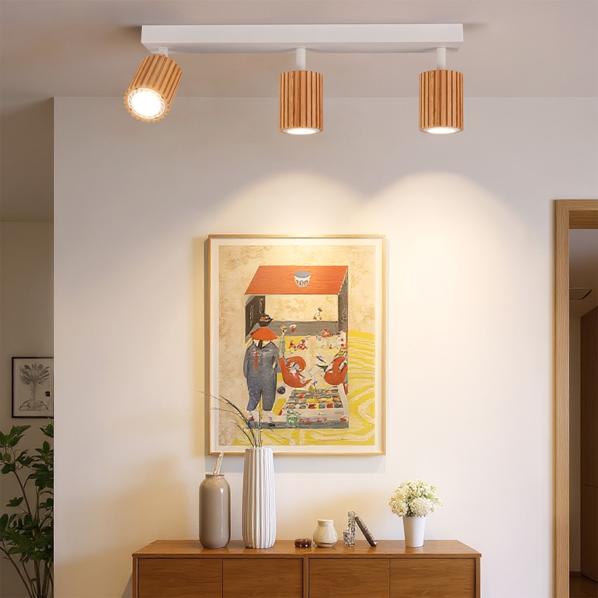 Brilagi - Kohdevalaisin MODERN WOOD 3xGU10/8W/230V kumipuu/valkoinen