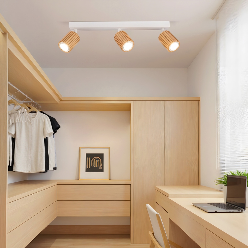 Brilagi - Kohdevalaisin MODERN WOOD 3xGU10/8W/230V kumipuu/valkoinen