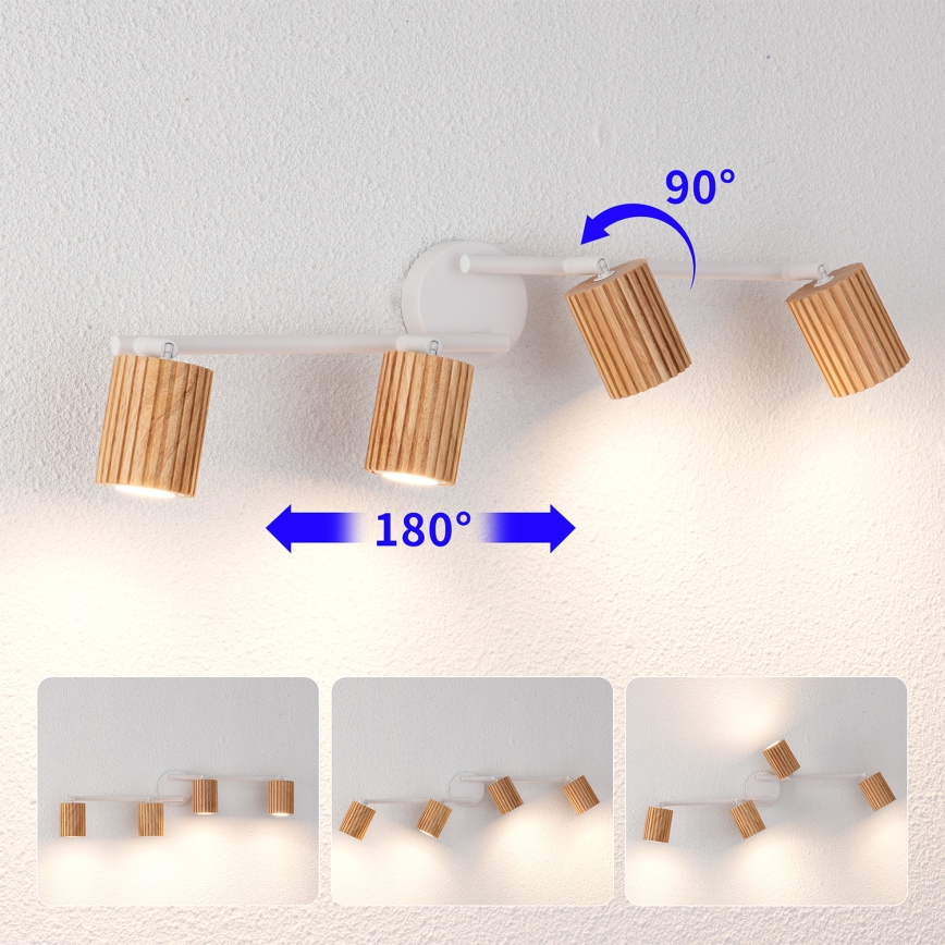 Brilagi - Kohdevalaisin MODERN WOOD 4xGU10/8W/230V kumipuu/valkoinen