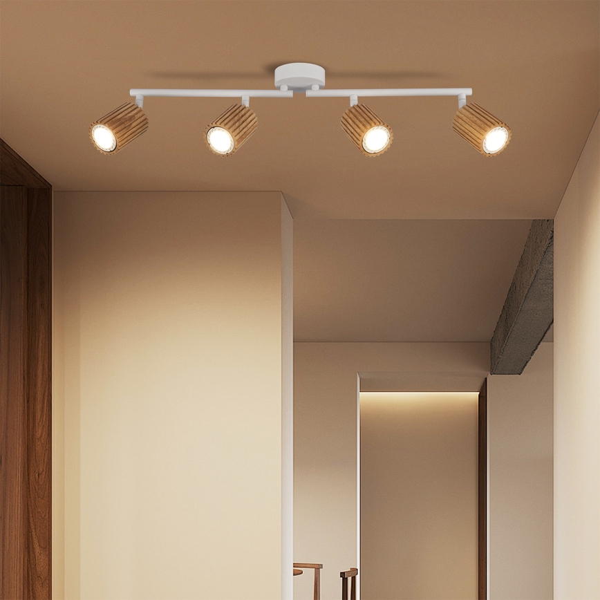 Brilagi - Kohdevalaisin MODERN WOOD 4xGU10/8W/230V kumipuu/valkoinen