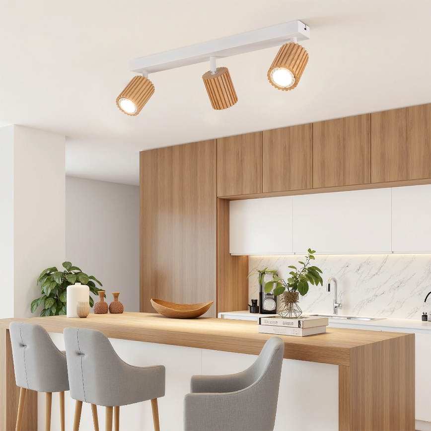 Brilagi - Kohdevalaisin MODERN WOOD 4xGU10/8W/230V kumipuu/valkoinen