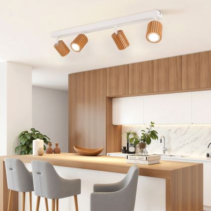 Brilagi - Kohdevalaisin MODERN WOOD 4xGU10/8W/230V kumipuu/valkoinen