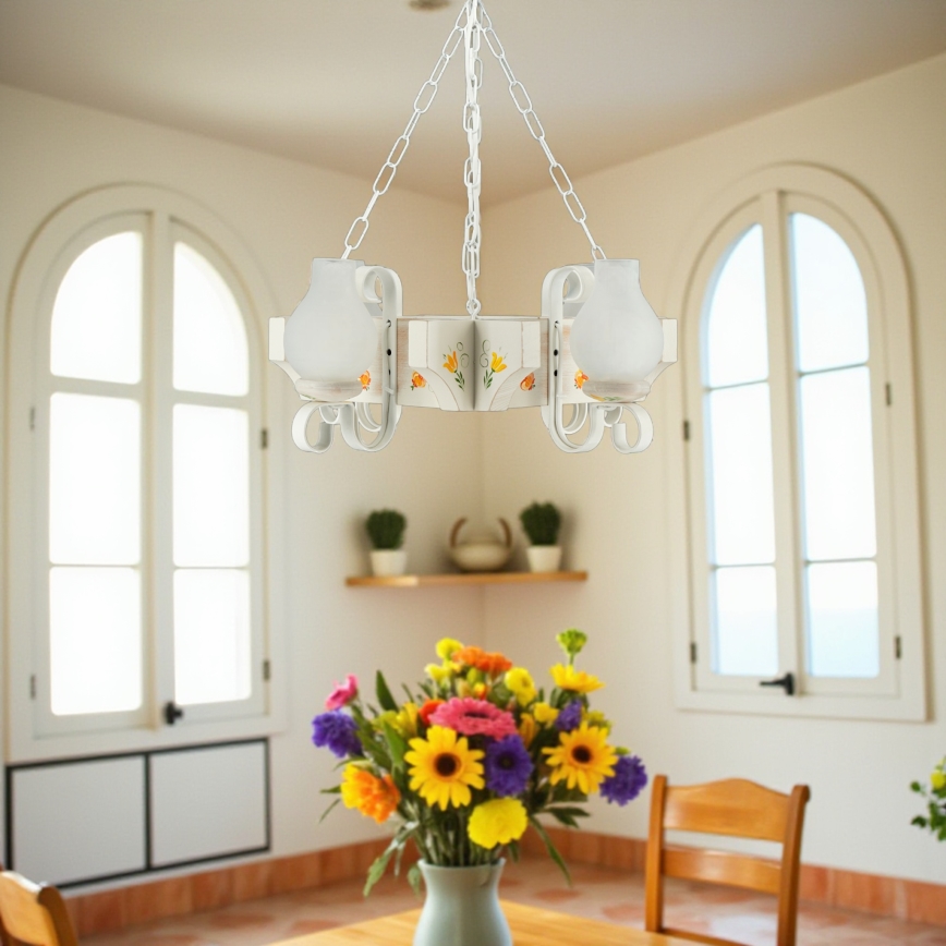 Brilagi - Kruunuvalaisin ketjulla QUEEN 4xE14/40W/230V pyökki/kerma