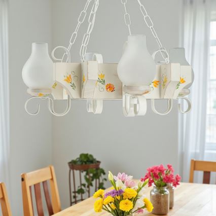 Brilagi - Kruunuvalaisin ketjulla QUEEN 4xE14/40W/230V pyökki/kerma