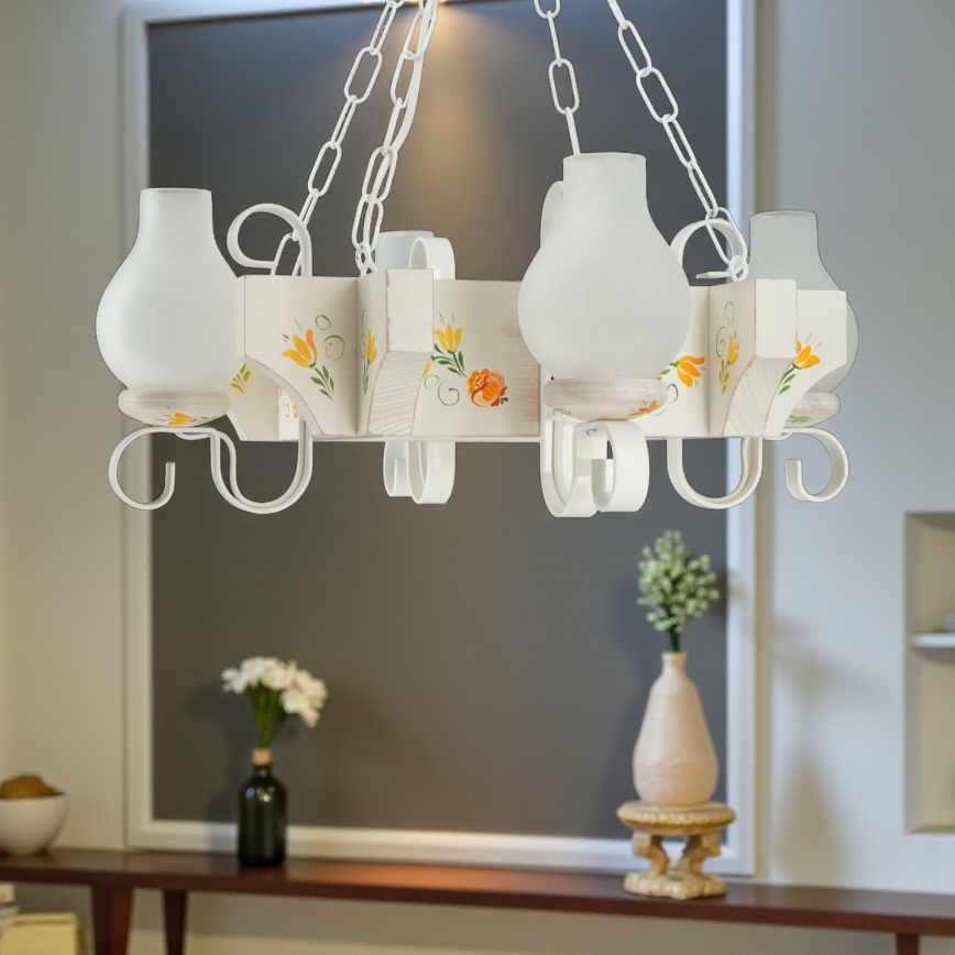 Brilagi - Kruunuvalaisin ketjulla QUEEN 4xE14/40W/230V pyökki/kerma