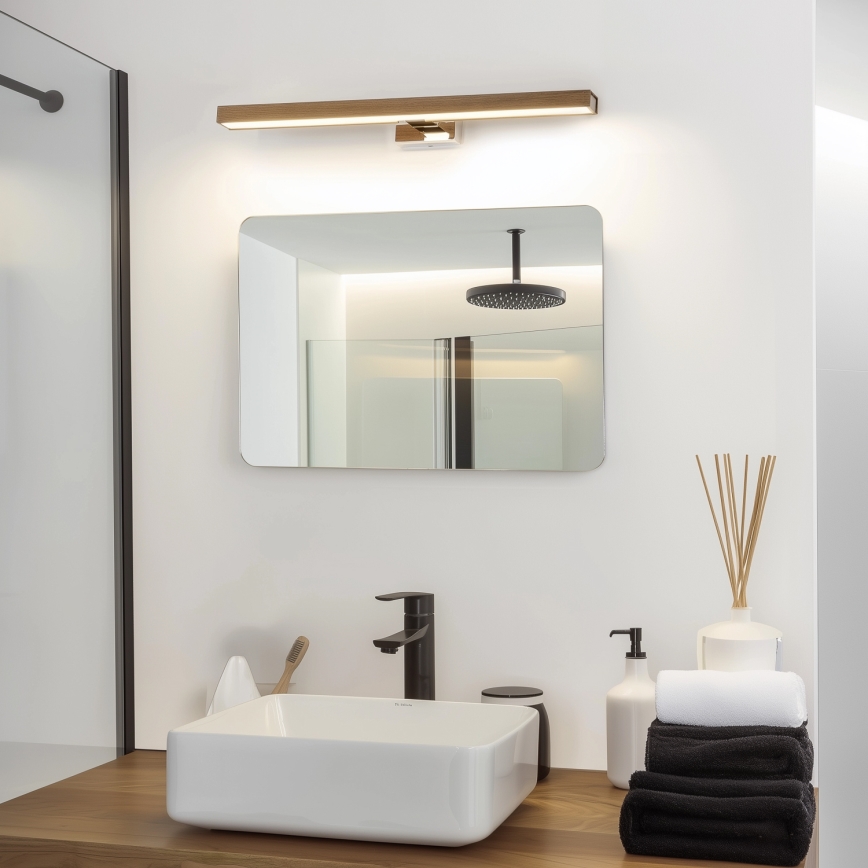 Brilagi - Kylpyhuoneen LED-peilivalo WOODY MIRROR LED/12W/230V 60 cm IP44 tammi saksanpähkinä/kiiltävä kromi