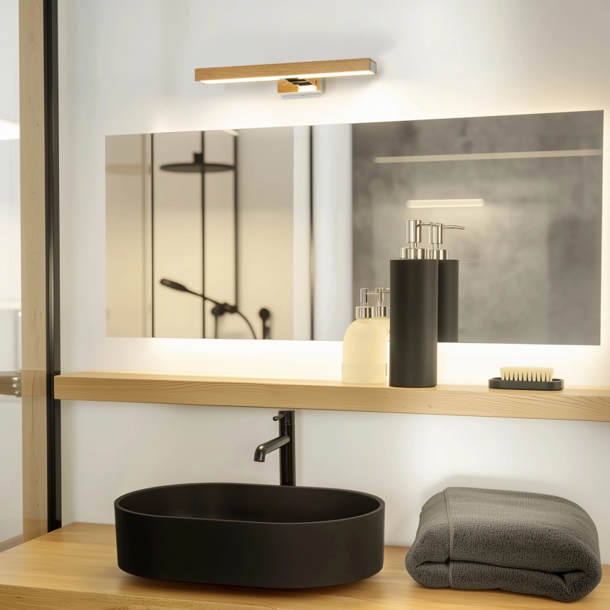 Brilagi - Kylpyhuoneen LED-peilivalo WOODY MIRROR LED/8W/230V 40 cm IP44 tammi/kiiltävä kromi