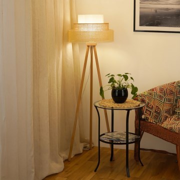 Brilagi - Lattiavalaisin CEDAR LUNETA 1xE27/15W/230V rottinki/ruskea/kerma