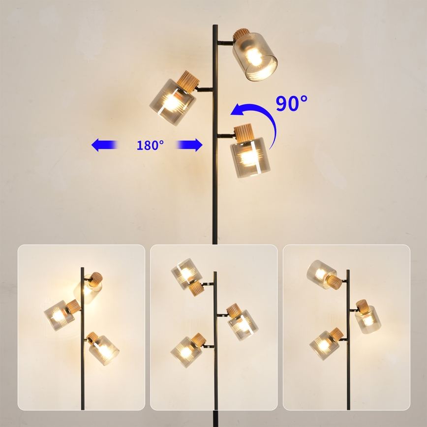 Brilagi - Lattiavalaisin HYGGE 3xE14/15W/230V kumipuu/savunvärinen