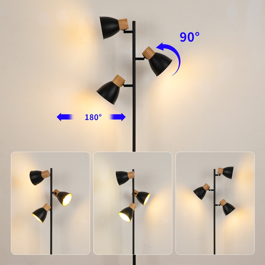 Brilagi - Lattiavalaisin ODENSE 3xE14/10W/230V kumipuu/musta