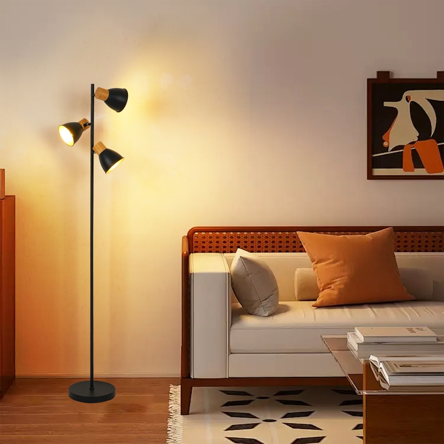 Brilagi - Lattiavalaisin ODENSE 3xE14/10W/230V kumipuu/musta