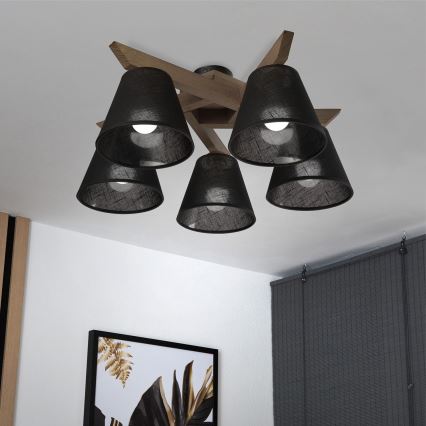 Brilagi - LED Pinta kattokruunu ANTHONY 5xE14/40W/230V tammi-pähkinä/musta