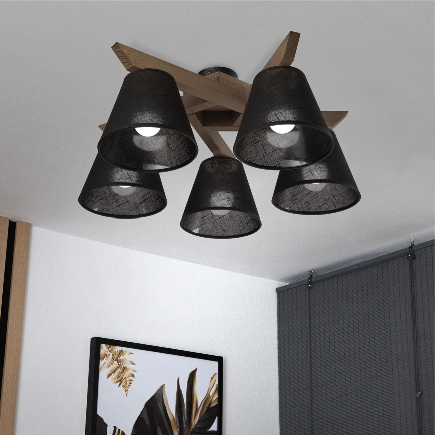 Brilagi - LED Pinta kattokruunu ANTHONY 5xE14/40W/230V tammi-pähkinä/musta