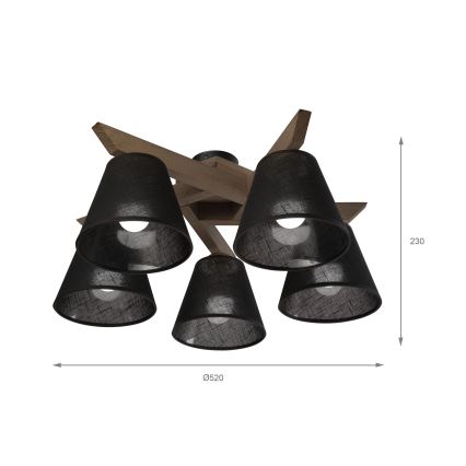 Brilagi - LED Pinta kattokruunu ANTHONY 5xE14/40W/230V tammi-pähkinä/musta