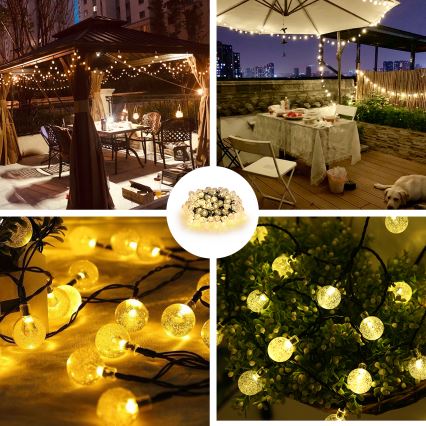 Brilagi - LED Aurinkokenno koristeellinen ketju BUBBLE 200xLED/8 toiminnot 20m IP65 lämpimänvalkoinen