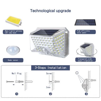 Brilagi - LED aurinkokenno seinävalo anturilla WALLIE LED/4W/5,5V 6500K IP64 hopea