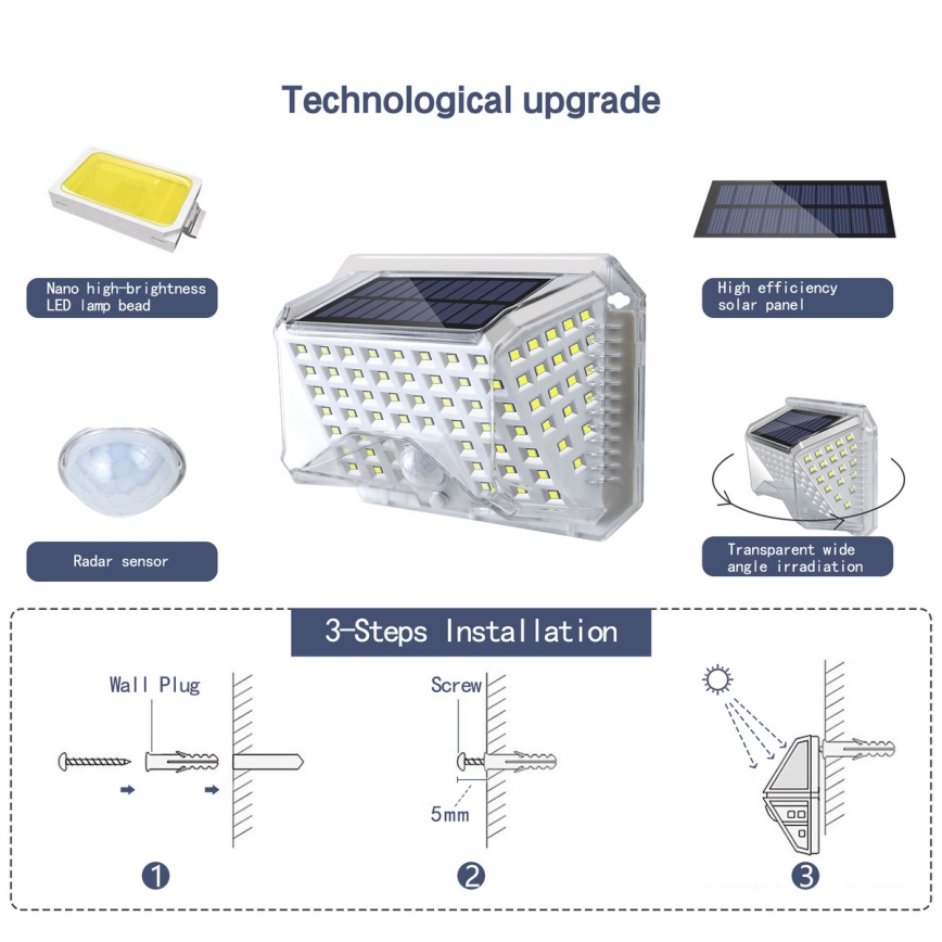 Brilagi - LED aurinkokenno seinävalo anturilla WALLIE LED/4W/5,5V 6500K IP64 hopea