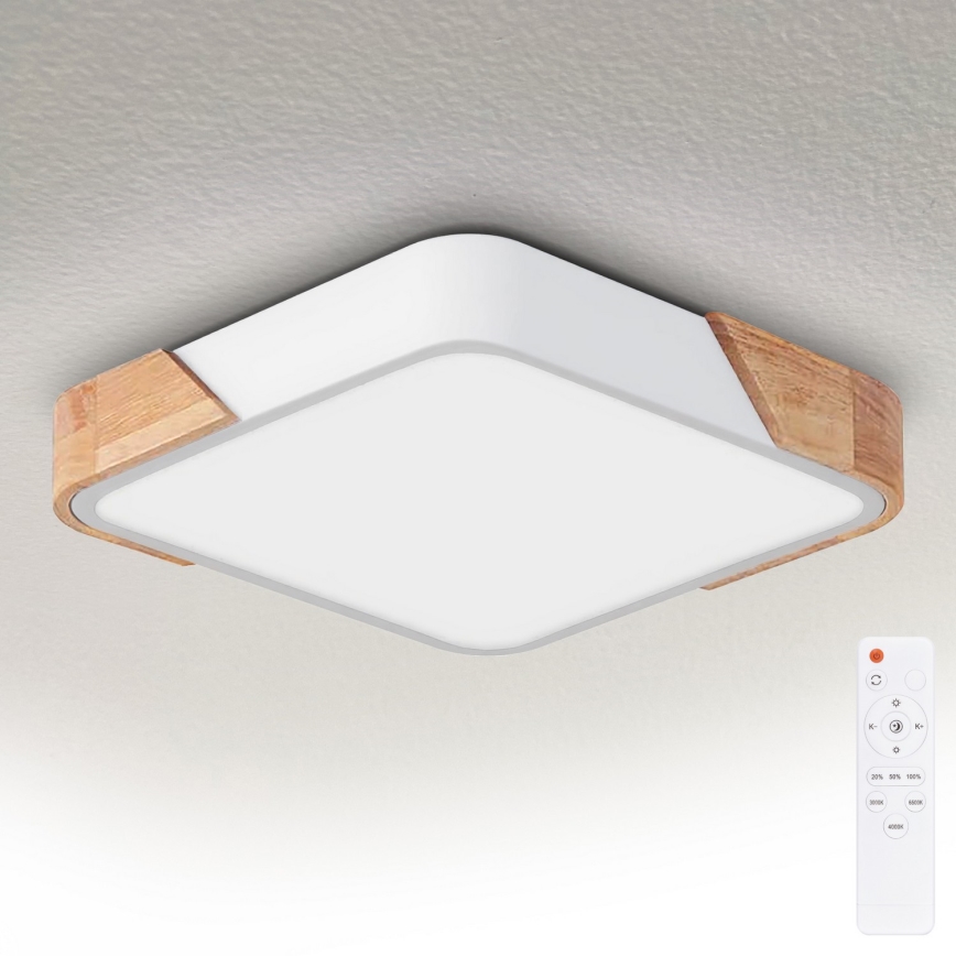 Brilagi - LED Himmennettävä kattovalaisin PILANA LED/48W/230V 3000-6500K tammi/valkoinen 42x42 cm + kaukosäädin