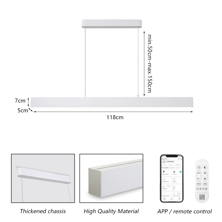 Brilagi - LED Himmennettävä Ripustettava Valaisin SLEEKLINE SMART LED/40W/230V 3000-6000K Wi-Fi Tuya Valkoinen + kaukosäädin