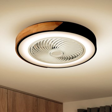 Brilagi - LED Himmennettävä kattovalaisin tuulettimella LED/30W/230V 3000-6500K musta/tammi + kauko-ohjaus