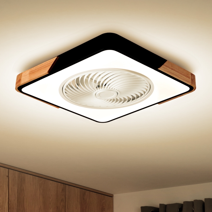Brilagi - LED Himmennettävä kattovalaisin tuulettimella LED/30W/230V 3000-6500K musta/tammi + kauko-ohjaus