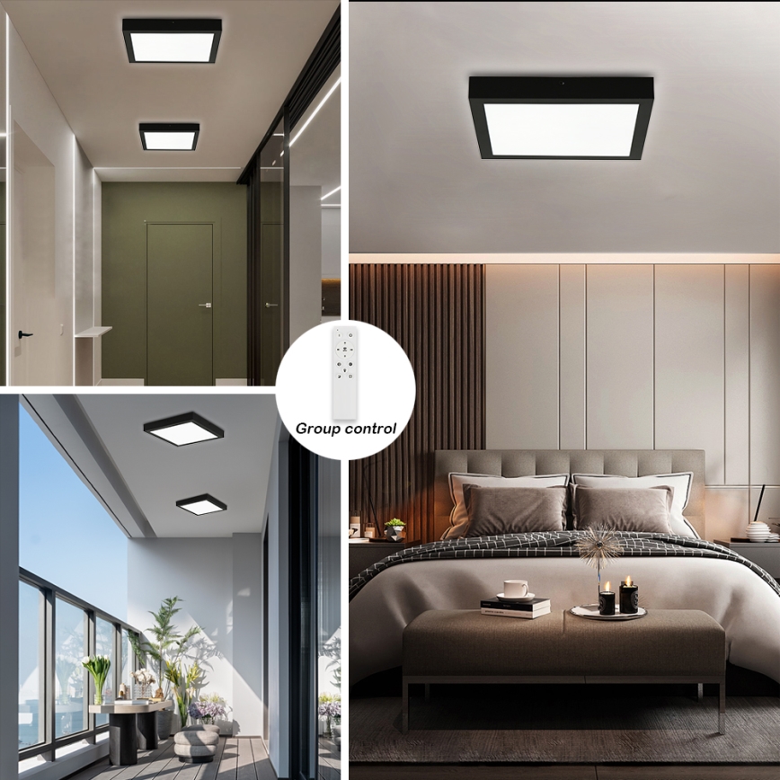 Brilagi - LED Himmennettävä kattovalaisin FRAME SMART LED/24W/230V 30x30 cm 3000-6000K IP44 musta + kauko-ohjain