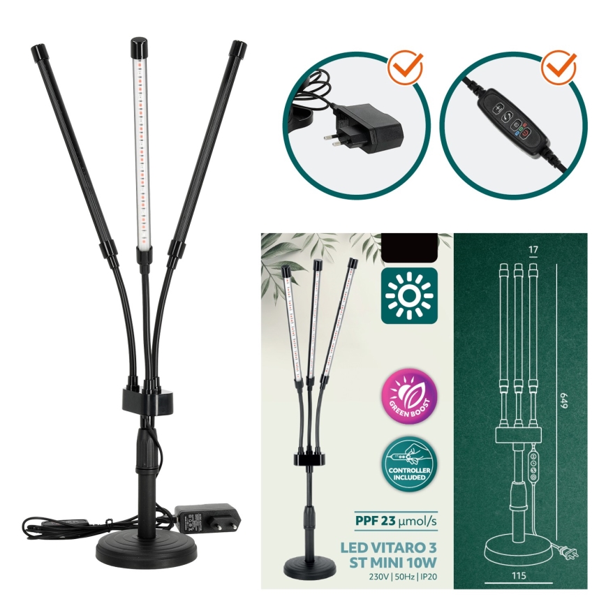 Brilagi - LED Himmennettävä joustava pöytävalaisin kasvien kasvattamiseen VITABLOOM 3xLED/10W/230V musta