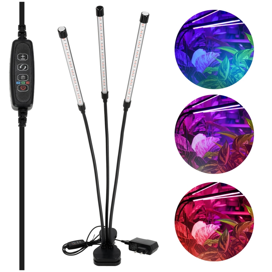Brilagi - LED Himmennettävä joustava pöytävalaisin klipsillä kasvien kasvattamiseen VITABLOOM 3xLED/10W/230V musta