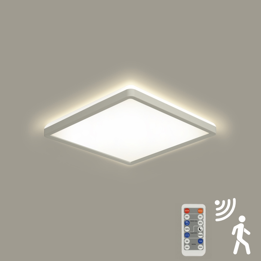 Brilagi - LED himmennettävä valaisin liiketunnistimella ja hämäräkytkimellä ULTRA OHUT LED/18W/230V 30x30 cm + kaukosäädin