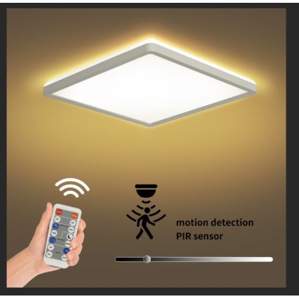 Brilagi - LED Himmennettävä valo liike- ja hämärätunnistimella ULTRA SLIM LED/18W/230V 30x30 cm + kauko-ohjaus
