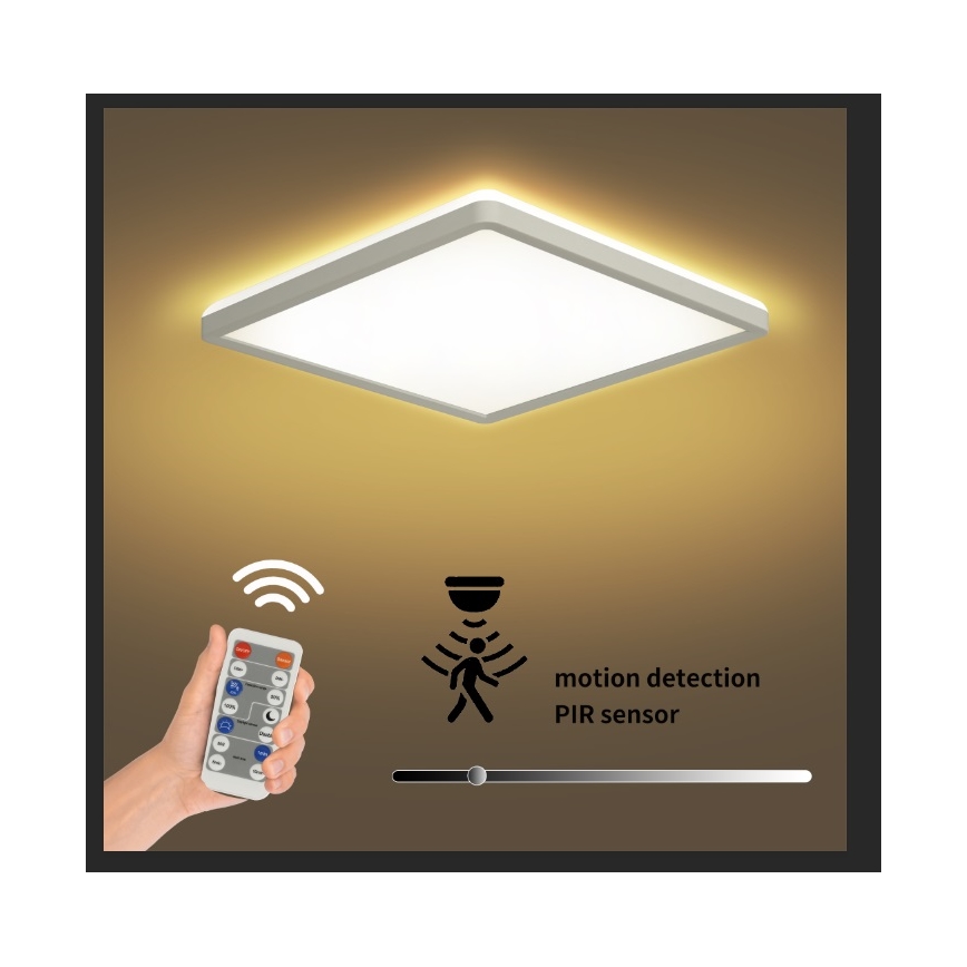 Brilagi - LED Himmennettävä valo liike- ja hämärätunnistimella ULTRA SLIM LED/18W/230V 30x30 cm + kauko-ohjaus