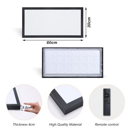 Brilagi - Himmennettävä kylpyhuoneen LED-kattovalaisin FRAME SMART LED/30W/230V 30x60 cm 3000-6000K  IP44 musta  + kauko-ohjaus