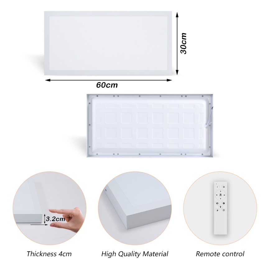 Brilagi - Himmennettävä kylpyhuoneen LED-kattovalaisin FRAME SMART LED/30W/230V 30x60 cm 3000-6000K IP44 valkoinen + kauko-ohjaus