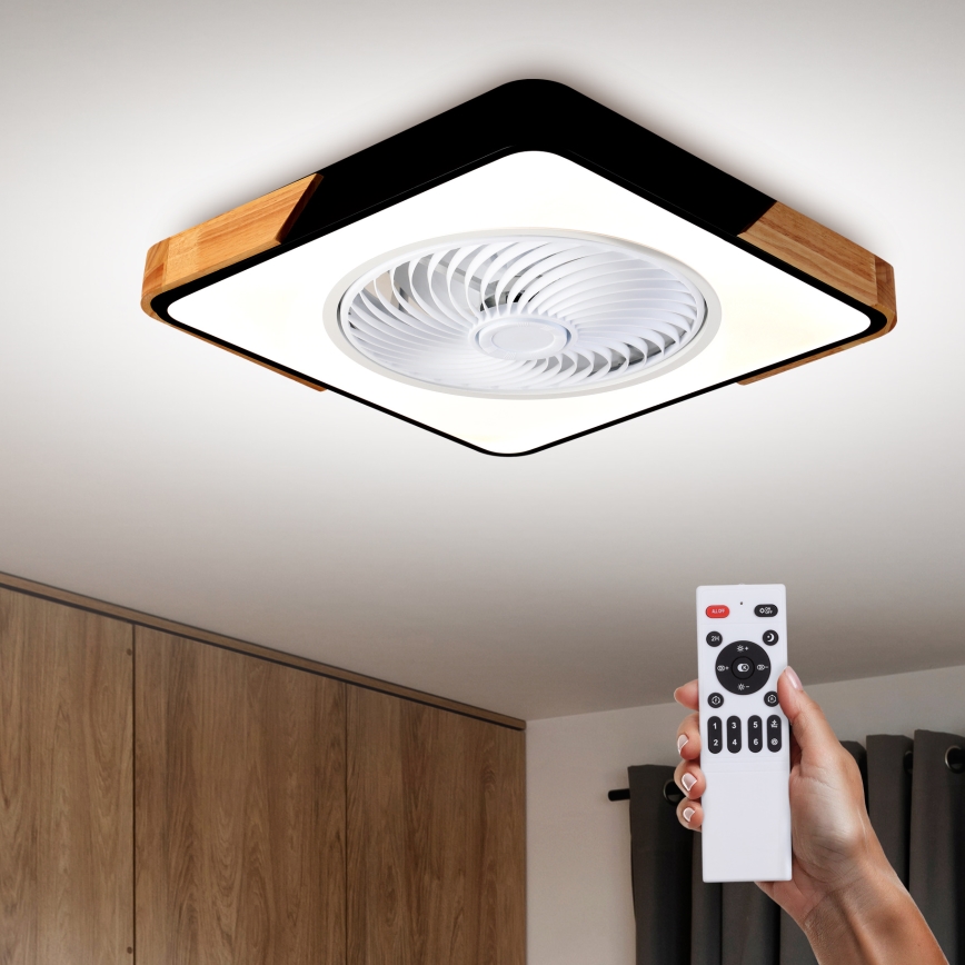 Brilagi - LED Himmennettävä kattovalaisin tuulettimella LED/30W/230V 3000-6500K musta/tammi + kauko-ohjaus
