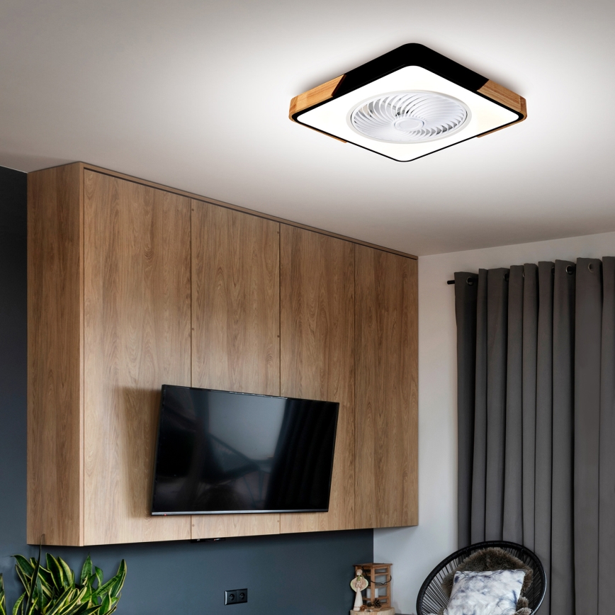 Brilagi - LED Himmennettävä kattovalaisin tuulettimella LED/30W/230V 3000-6500K musta/tammi + kauko-ohjaus