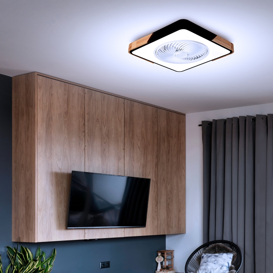 Brilagi - LED Himmennettävä kattovalaisin tuulettimella LED/30W/230V 3000-6500K musta/tammi + kauko-ohjaus