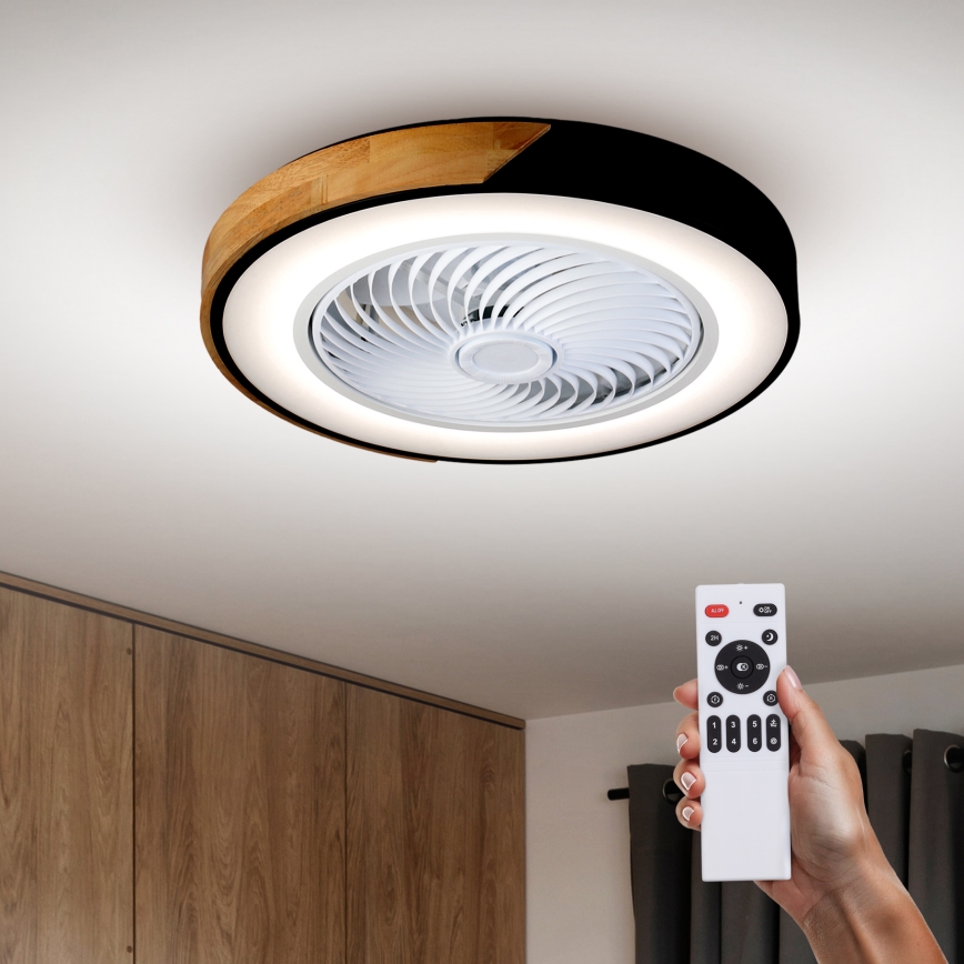 Brilagi - LED Himmennettävä kattovalaisin tuulettimella LED/30W/230V 3000-6500K musta/tammi + kauko-ohjaus