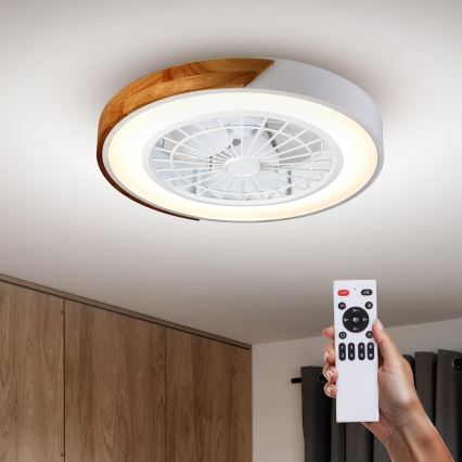 Brilagi - LED Himmennettävä kattovalaisin tuulettimella LED/30W/230V 3000-6500K valkoinen/tammi + kauko-ohjaus