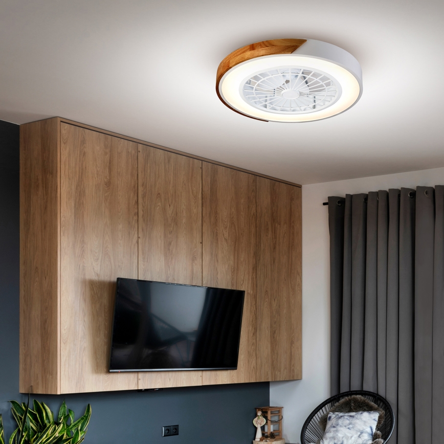 Brilagi - LED Himmennettävä kattovalaisin tuulettimella LED/30W/230V 3000-6500K valkoinen/tammi + kauko-ohjaus