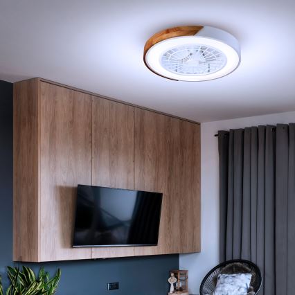 Brilagi - LED Himmennettävä kattovalaisin tuulettimella LED/30W/230V 3000-6500K valkoinen/tammi + kauko-ohjaus