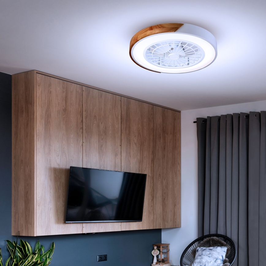 Brilagi - LED Himmennettävä kattovalaisin tuulettimella LED/30W/230V 3000-6500K valkoinen/tammi + kauko-ohjaus