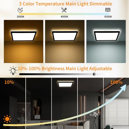 Brilagi - Himmennettävä LED-kattovalaisin ULTRA SLIM LED/18W/230V 2700-6500K 30x30 cm musta + kauko-ohjaus