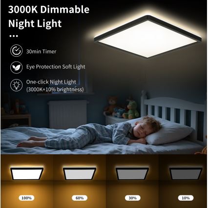 Brilagi - Himmennettävä LED-kattovalaisin ULTRA SLIM LED/18W/230V 2700-6500K 30x30 cm musta + kauko-ohjaus