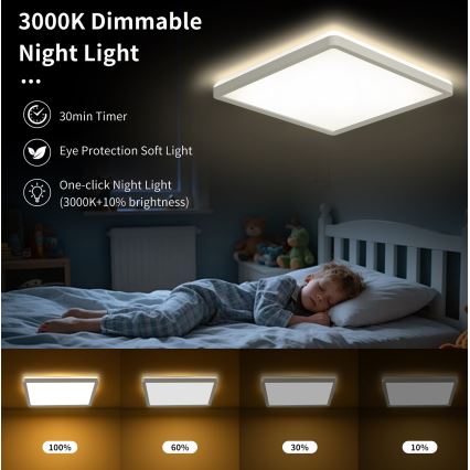 Brilagi - Himmennettävä LED-kattovalaisin ULTRA SLIM LED/18W/230V 2700-6500K 30x30 cm valkoinen + kauko-ohjaus