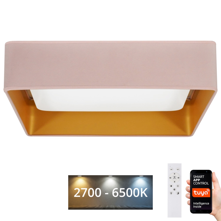 Brilagi - Himmennettävä LED-kattovalaisin VELVET SQUARE SMART LED/36W/230V 2700-6500K Wi-Fi Tuya + kauko-ohjaus vaaleanpunainen